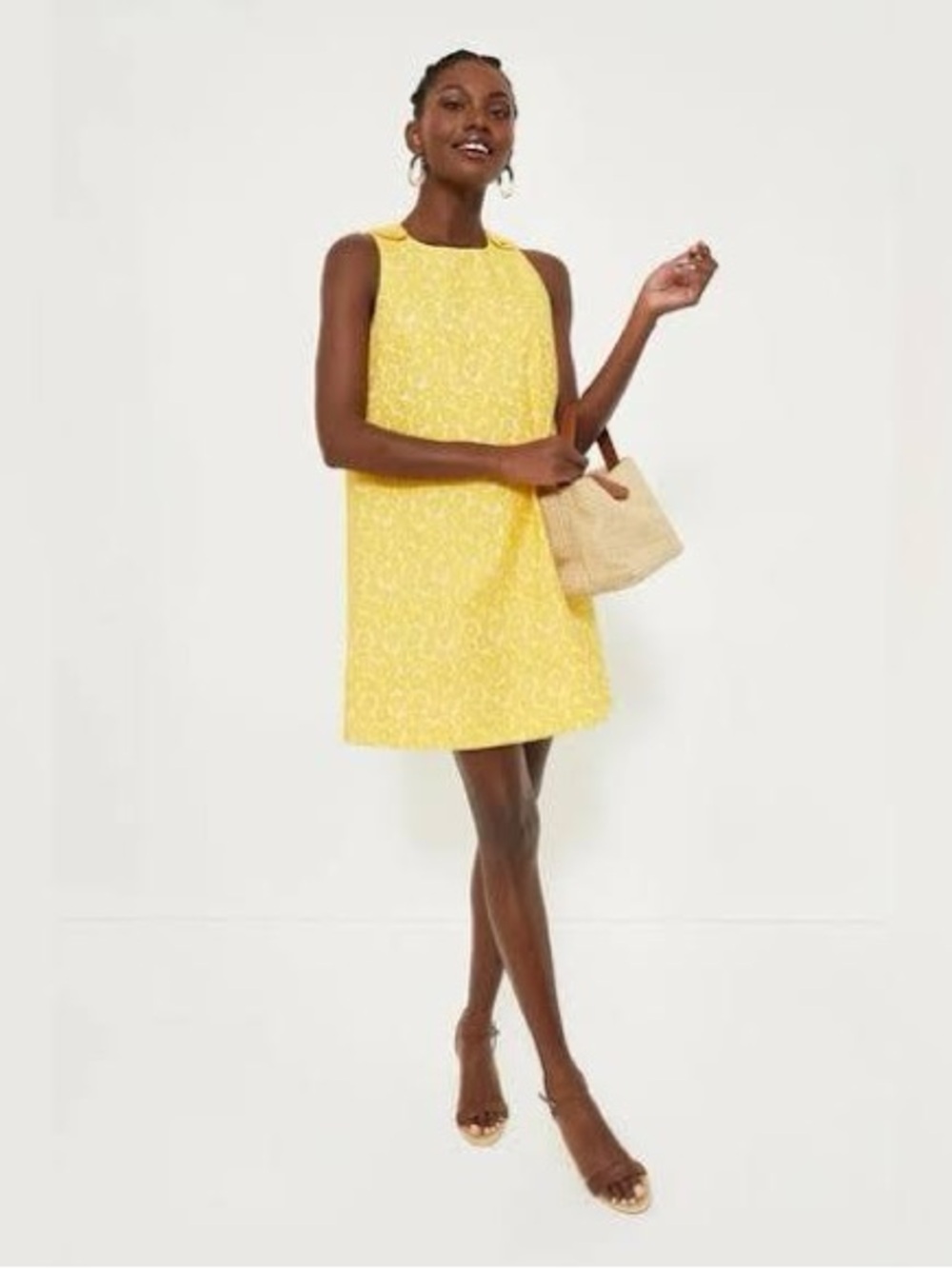 Tuckernuck Grace Dress Womens S Yellow Daisy Jacquard Mini Shift